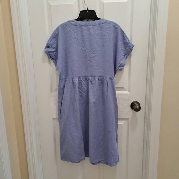 NWT Briggs New York Blue Linen Dress Small V-neck Short Sleeved - Picture 3 of 13